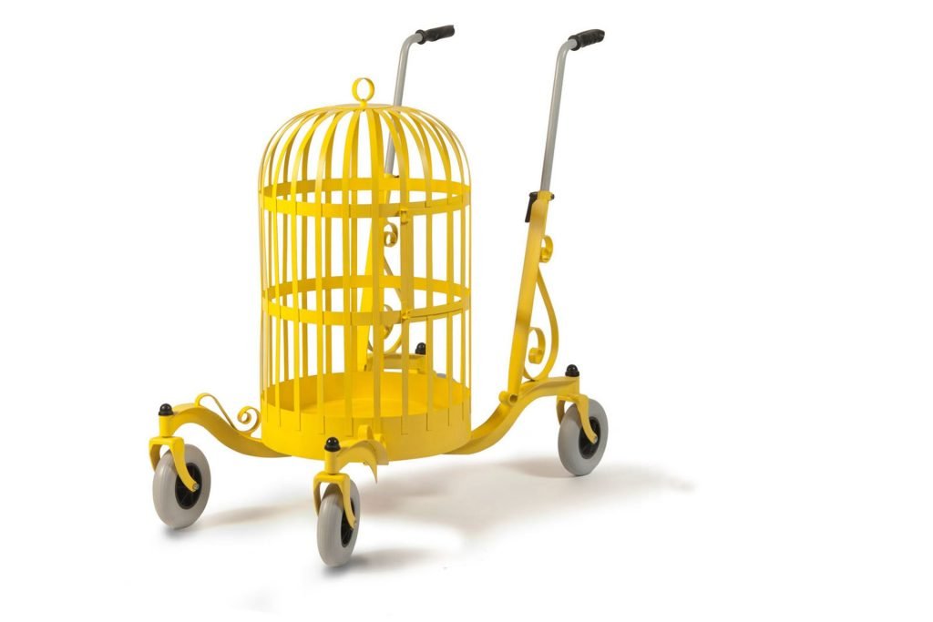 Kanarie gele Rollator met vogelkooi